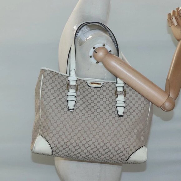 CELINE Macadam Canvas Tote Bag Beige Gold Auth - Picture 1 of 16